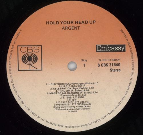 Argent Hold Your Head Up vinyl LP album (LP record) UK RGELPHO453943