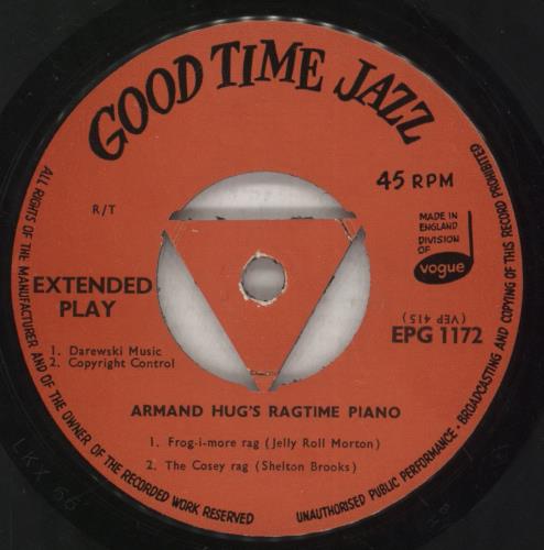 Armand Hug Armand Hug's Ragtime Piano 7" vinyl single (7 inch record / 45) UK 64W07AR887821