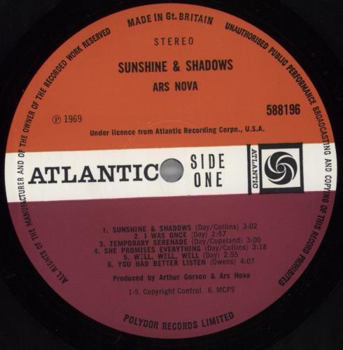 Ars Nova Sunshine & Shadows vinyl LP album (LP record) UK OVALPSU824004