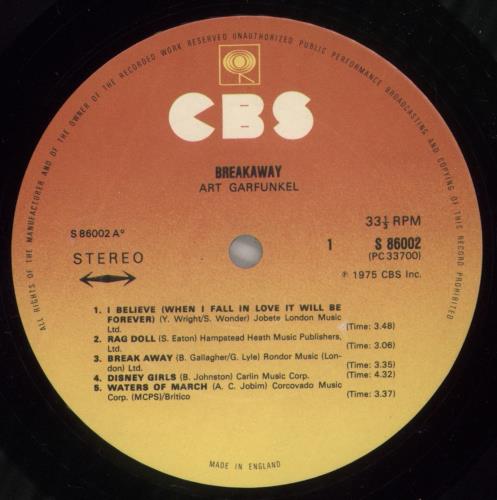 Art Garfunkel Breakaway + Inner + Catalogue Insert vinyl LP album (LP record) UK ARTLPBR743221