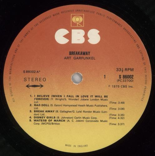 Art Garfunkel Breakaway + Inner vinyl LP album (LP record) UK ARTLPBR296828