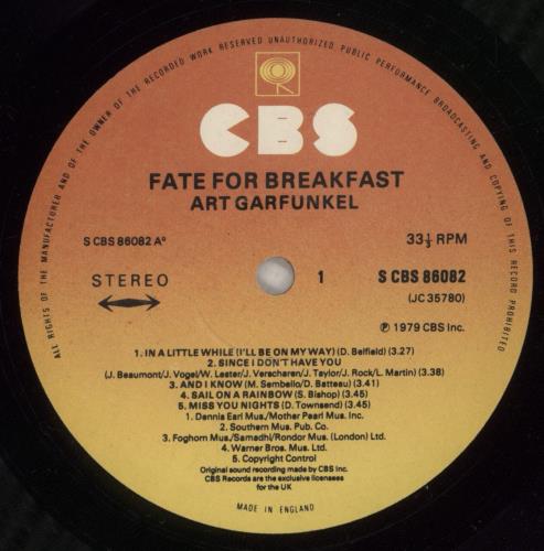 Art Garfunkel Fate For Breakfast vinyl LP album (LP record) UK ARTLPFA231600