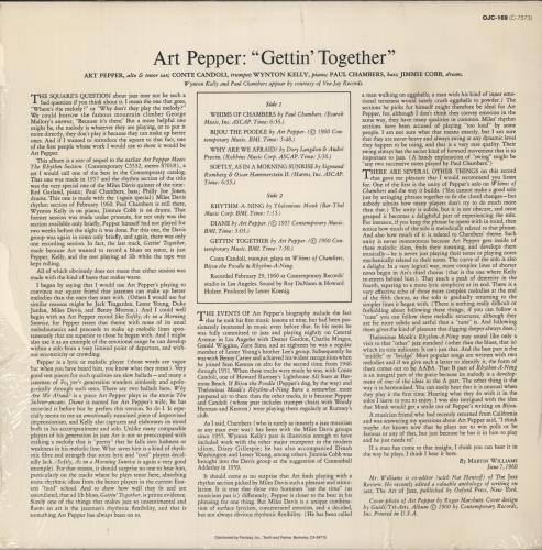 Art Pepper Gettin' Together! - Opened shrink with Sticker vinyl LP album (LP record) US A/PLPGE875397