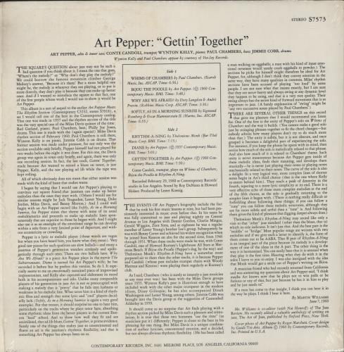 Art Pepper Gettin' Together vinyl LP album (LP record) US A/PLPGE875560