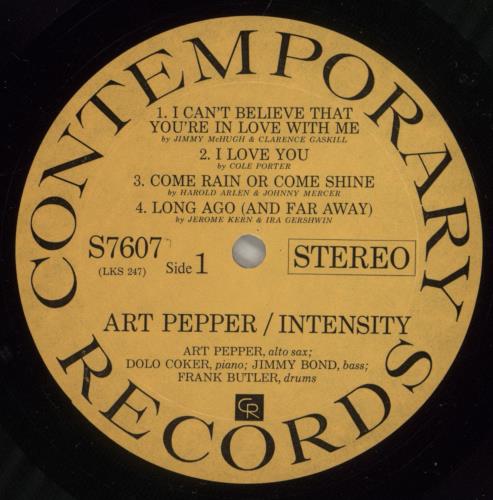 Art Pepper Intensity vinyl LP album (LP record) US A/PLPIN532120