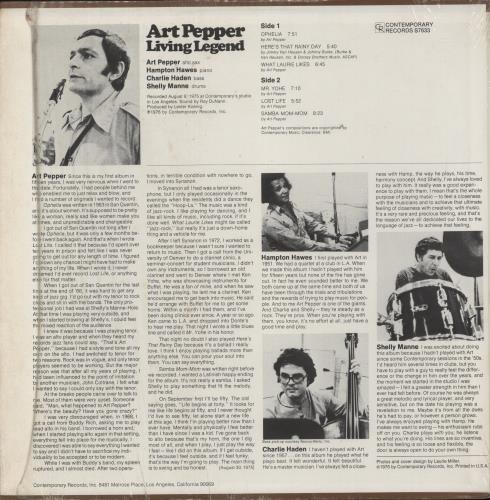 Art Pepper Living Legend - Opened shrink vinyl LP album (LP record) US A/PLPLI875399