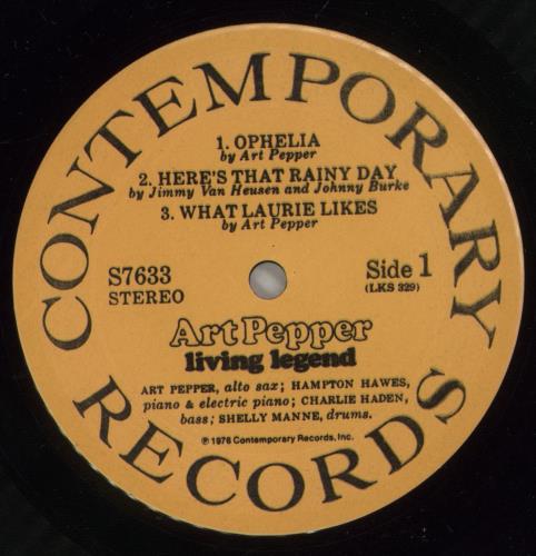 Art Pepper Living Legend vinyl LP album (LP record) US A/PLPLI556050