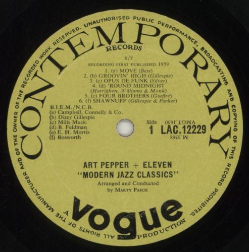 Art Pepper Modern Jazz Classics - VG vinyl LP album (LP record) UK A/PLPMO605945