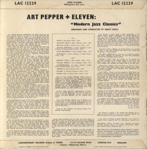 Art Pepper Modern Jazz Classics - VG vinyl LP album (LP record) UK A/PLPMO605945