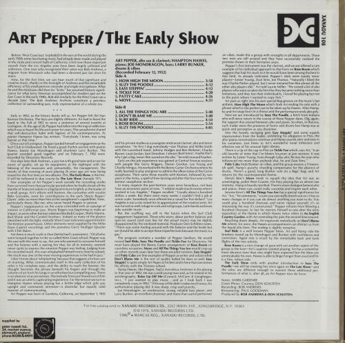 Art Pepper The Early Show vinyl LP album (LP record) US A/PLPTH752021