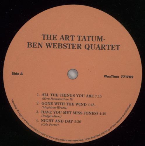 Art Tatum & Ben Webster The Art Tatum & Ben Webster Quartet - 180gm Vinyl - Shrink vinyl LP album (LP record) French AIULPTH869803