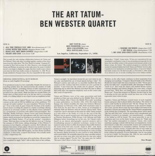Art Tatum & Ben Webster The Art Tatum & Ben Webster Quartet - 180gm Vinyl - Shrink vinyl LP album (LP record) French AIULPTH869803