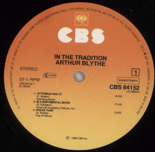 Arthur Blythe In The Tradition vinyl LP album (LP record) Dutch 1ABLPIN533066