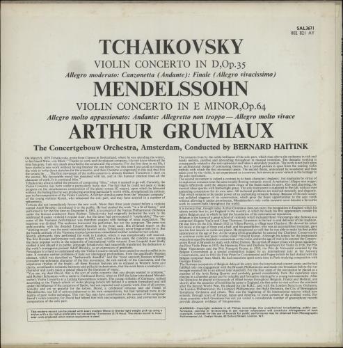 Arthur Grumiaux Violin Concertos vinyl LP album (LP record) UK IT8LPVI751676