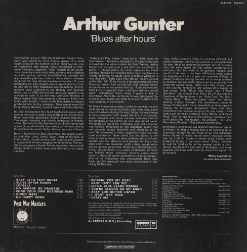 Arthur Gunter Blues After Hours vinyl LP album (LP record) UK IZ7LPBL752342