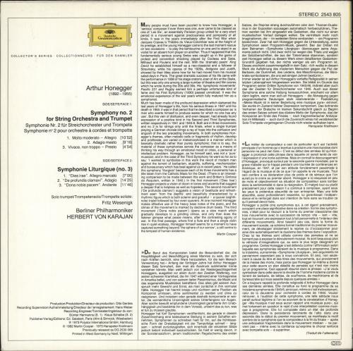 Arthur Honegger Symphonie Liturgique & Symphony No. 2 vinyl LP album (LP record) German HFELPSY737168