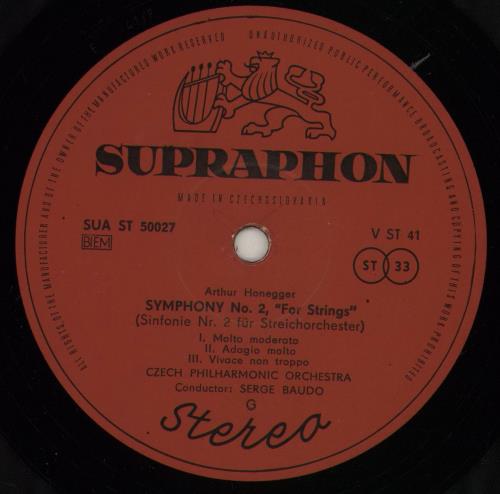 Arthur Honegger Symphonies No. 2 And No. 3 vinyl LP album (LP record) Czech HFELPSY760063