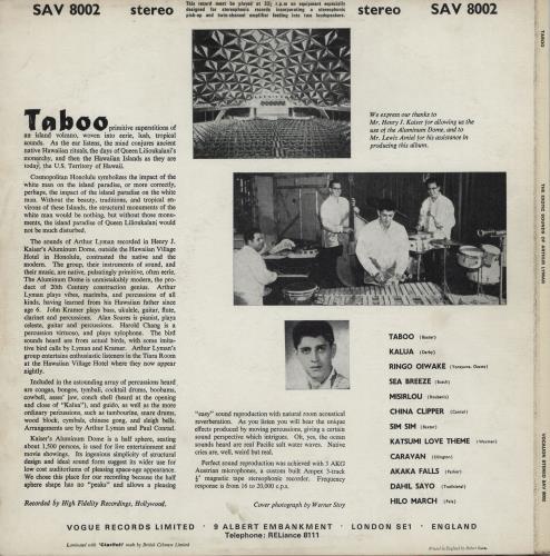 Arthur Lyman Taboo vinyl LP album (LP record) UK LYMLPTA756416