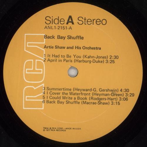 Artie Shaw Backbay Shuffle vinyl LP album (LP record) US AS-LPBA888358