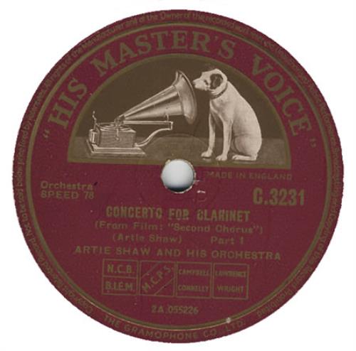 Artie Shaw Concerto For Clarinet 78rpm shellac record UK AS-78CO394478