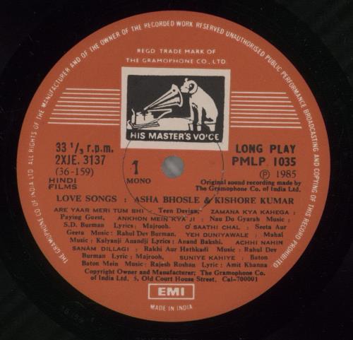 Asha Bhosle Love Songs vinyl LP album (LP record) Indian 110LPLO885220