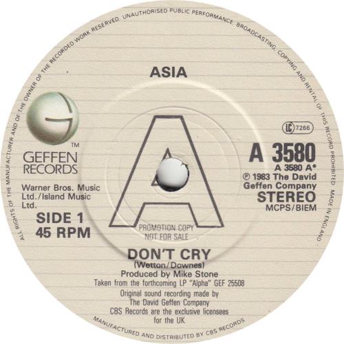 Asia Don't Cry - A Label 7" vinyl single (7 inch record / 45) UK ASI07DO701017