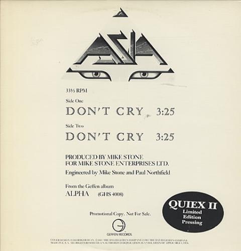 Asia Don't Cry 12" vinyl single (12 inch record / Maxi-single) US ASI12DO00421