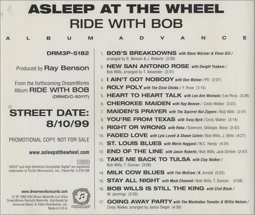 Asleep At The Wheel Ride With Bob CD album (CDLP) US AAWCDRI476874