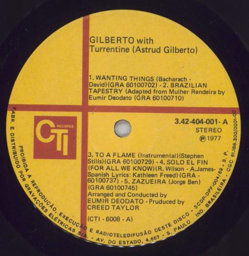 Astrud Gilberto Gilberto With Turrentine vinyl LP album (LP record) Brazilian AGBLPGI826597