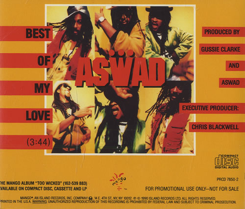 Aswad Best Of My Love CD single (CD5 / 5") US ASWC5BE490414