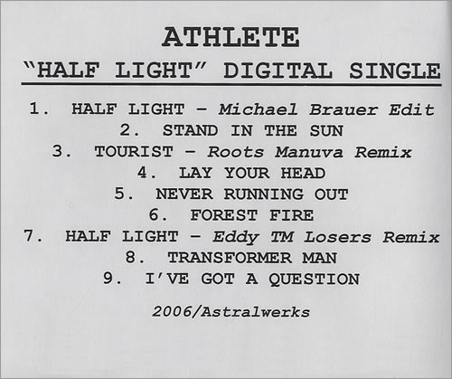 Athlete Half Light CD-R acetate US ATECRHA438409