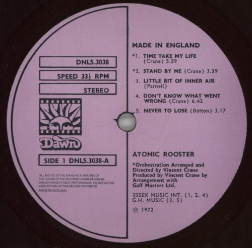 Atomic Rooster Made In England vinyl LP album (LP record) UK ATMLPMA822825