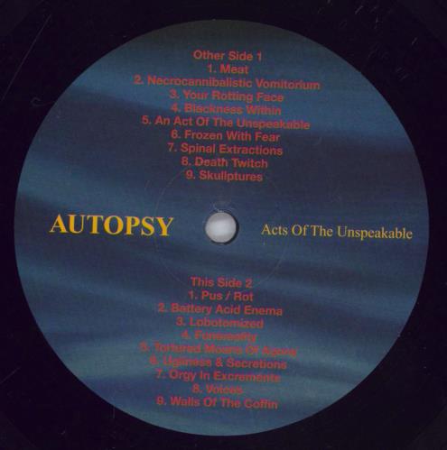 Autopsy Acts Of The Unspeakable vinyl LP album (LP record) German A6SLPAC833332