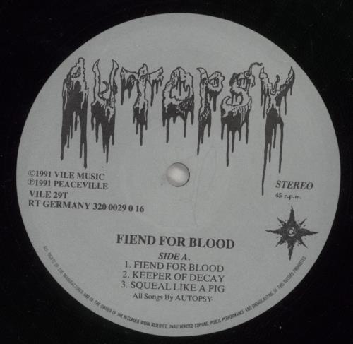 Autopsy Fiend For Blood - EX 12" vinyl single (12 inch record / Maxi-single) UK A6S12FI581854