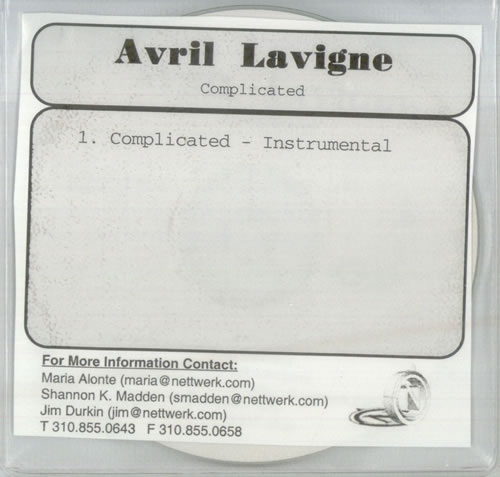 Avril Lavigne Complicated - Instrumental CD-R acetate US AVVCRCO543714
