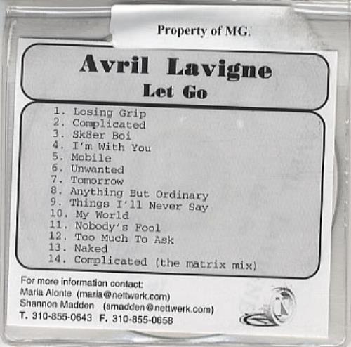 Avril Lavigne Let Go CD-R acetate US AVVCRLE333621