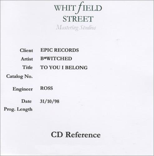 B*Witched To You I Belong CD-R acetate UK B54CRTO126914