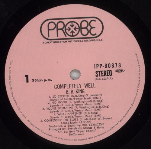 B B King Completely Well vinyl LP album (LP record) Japanese BBKLPCO880842