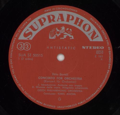 B�la Bart�k Bart�k: Concerto For Orchestra vinyl LP album (LP record) Czech B11LPBA856794