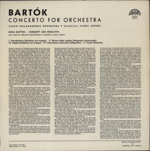 Bla Bartk Bartk: Concerto For Orchestra vinyl LP album (LP record) Czech B11LPBA879605