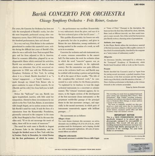Bla Bartk Concerto for Orchestra - 180gram vinyl LP album (LP record) German B11LPCO874835