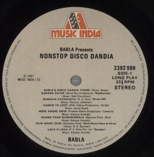 Babla Non-Stop Disco Dandia vinyl LP album (LP record) Indian 4CCLPNO858951