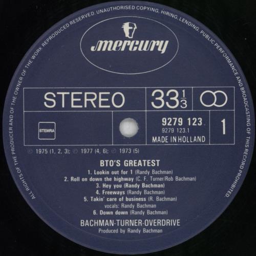 Bachman Turner Overdrive BTO's Greatest vinyl LP album (LP record) Dutch BOVLPBT825133