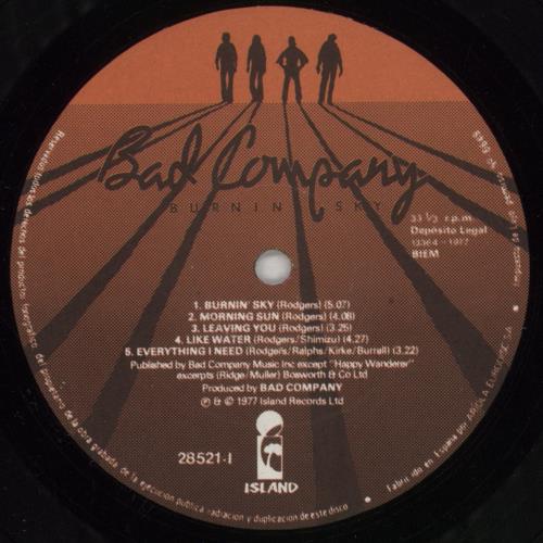 Bad Company Burnin' Sky vinyl LP album (LP record) Spanish BCOLPBU853294