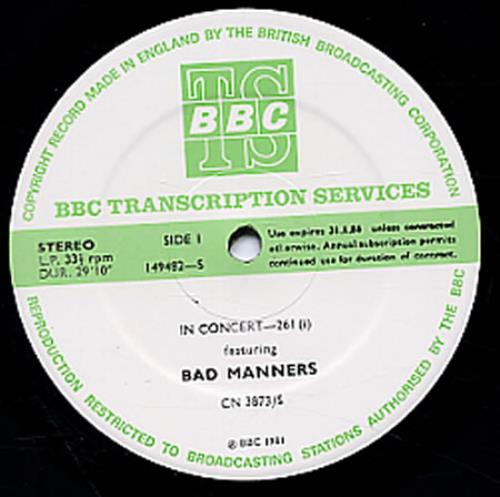 Bad Manners In Concert vinyl LP album (LP record) UK BMALPIN229782