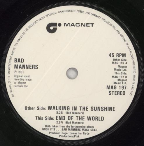 Bad Manners Walking In The Sunshine 7" vinyl single (7 inch record / 45) UK BMA07WA86672