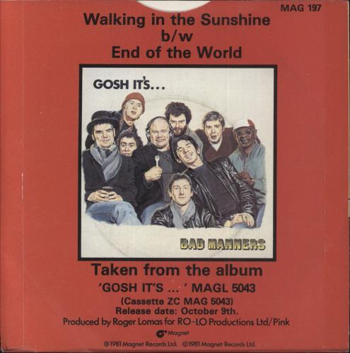 Bad Manners Walking In The Sunshine 7" vinyl single (7 inch record / 45) UK BMA07WA86672