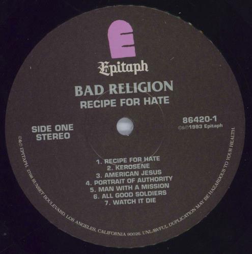 Bad Religion Recipe For Hate - Shrink vinyl LP album (LP record) US BDRLPRE820062