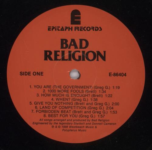 Bad Religion Suffer vinyl LP album (LP record) US BDRLPSU891797