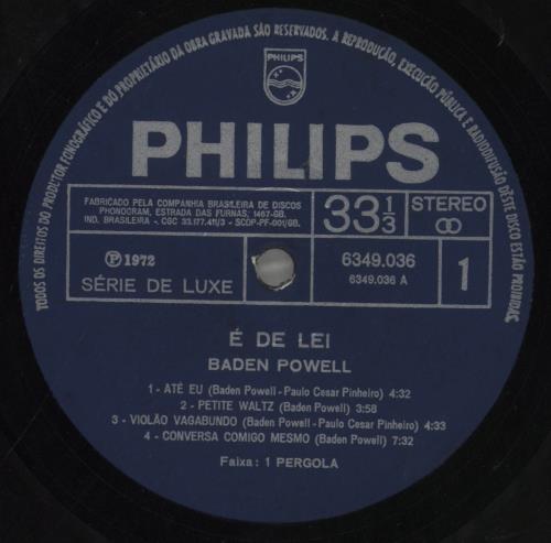 Baden Powell � De Lei vinyl LP album (LP record) Brazilian P46LPDE858865